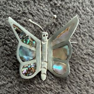 Vintage Mexican Silver Butterfly Brooch with Abalone Inlay